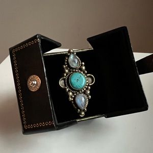 Adjustable Turquoise and Moonstone Ring